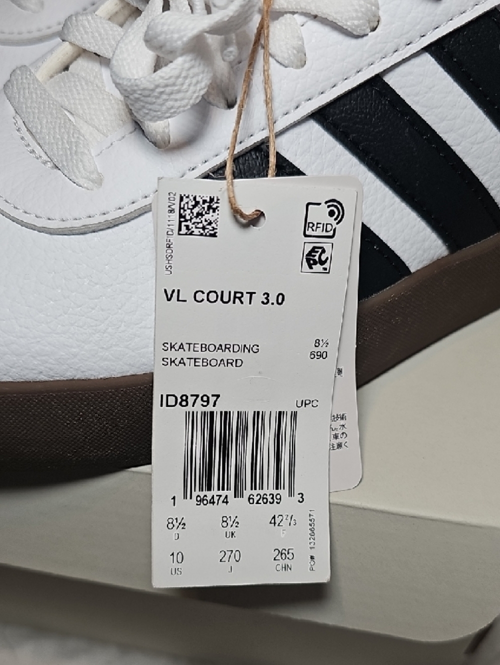 adidas White and Black VL Court 3.0 Sneakers - Picture 2 of 4